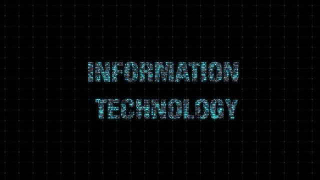 Information technology, digital animated text with binary code, single computing system, computer computing