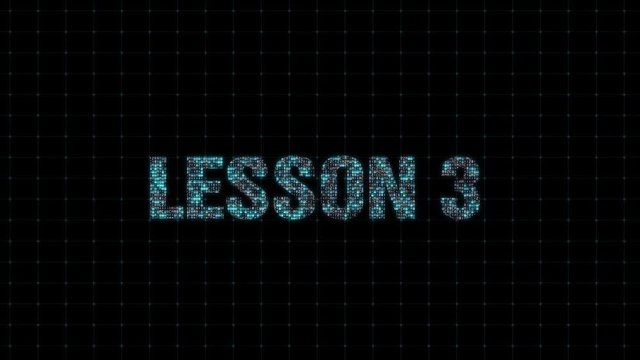 Lesson 3, information technology, digital animated text with binary code, single computing system, computer computing