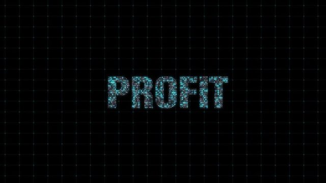Profit, information technology, digital animated text with binary code, single computing system, computer computing