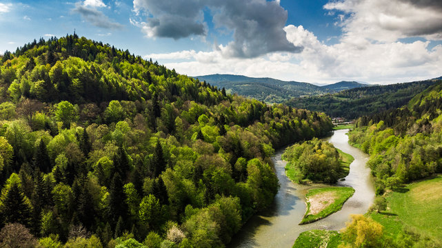 Amazing summer day landscape at Poprad river in Zegiestow,Poland