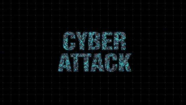 Cyber attack, information technology, digital animated text with binary code, single computing system, computer computing