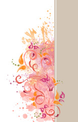 Vertical Template with Abstract Splashes and Floral Swirls. Modern Design for Banner, Flyer, Card, Poster, Announcement, and Advertisement.