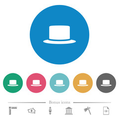 Silk hat flat round icons