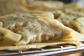 Korean steamed dumplings on sheet