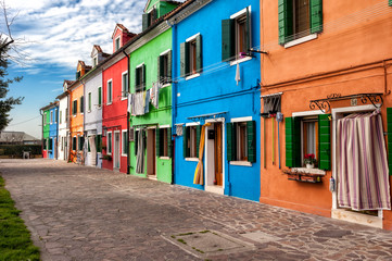 famous colorful houses on the island of Burano in the Venetian lagoon, Italy.