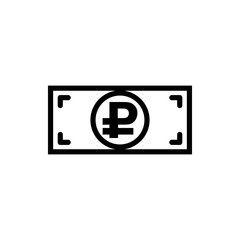 Vector image of a flat, linear, isolated icon of the banknote with a ruble sign. Sign of the monetary unit of the Russian Federation
