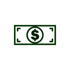 Vector image of a flat, linear, isolated icon banknote with a dollar sign. United States dollar sign