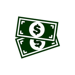 Vector image of a flat, isolated icon banknote with a dollar sign. United States dollar sign