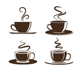 Coffee cup icon. Set of vector cups with coffee. Coffee cup logo.