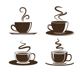 Fotobehang Koffie Koffiekopje pictogram. Set van vector kopjes met koffie. Koffiekopje logo.