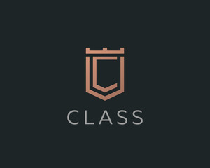 Premium monogram letter C initials logotype. Elegant shield crown vector logo.