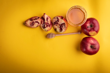 Rosh Hashanah, jewish New Year holiday. Traditional symbols