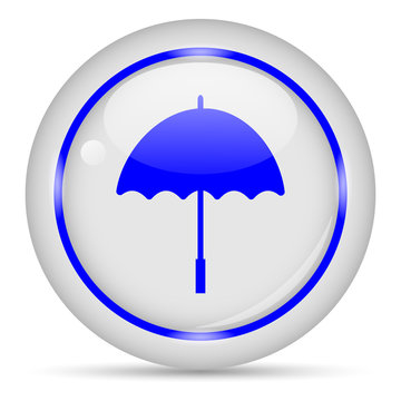 Umbrella icon. White glossy round vector icon in eps 10. Editable modern design internet button on white background.