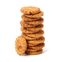 Biscuits with whole-wheat flour. Crunchy, grains  on white background