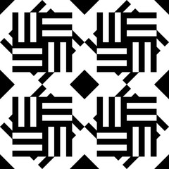 Seamless monochromatic textured with black and white geometric elements. Modern pattern