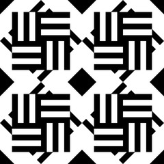 Seamless monochromatic textured with black and white geometric elements. Modern pattern
