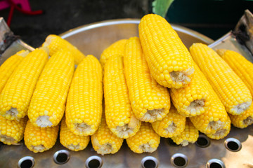 Thai street food market - Corn on the cob cooked on BBQ 