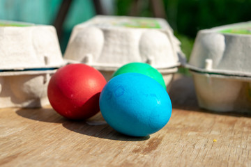 Three eggs closeup on the table