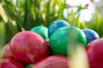 Яйца среди травы окрашенные пасха праздник