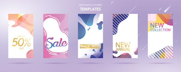 Fototapeta na wymiar Sale banner with wave liquid and gradient splashes for instagram story, can use for landing page, website, mobile app, poster, flyer, coupon, gift card, smartphone template, web design - Vector