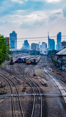 Fototapeta na wymiar bangkok thailand train station with city scape 