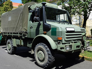 Military truck vehicle on the street