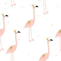 Seamless pattern with flamingo. Cute print. Vector hand drawn illustration