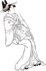 浮世絵　女性　その28　白黒