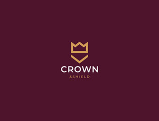 Premium crown and shield logo. Elegant minimal logo design.  Crown + Shield.