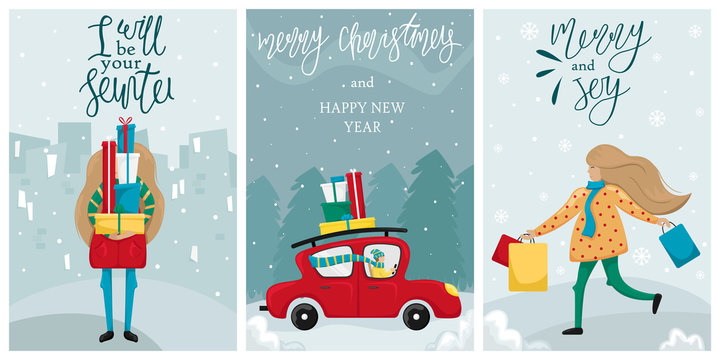 Set of Vector Merry Christmas and Happy New Year greeting card. Vector Merry Christmas and Happy New Year greeting card. 