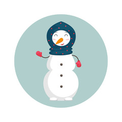 Funny cartoon snowman. Vector Merry Christmas and Happy New Year illustration.