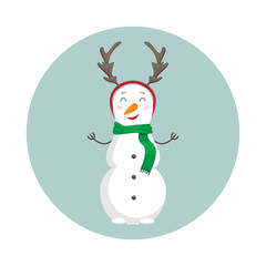 Funny cartoon snowman. Vector Merry Christmas and Happy New Year illustration.