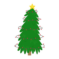 Christmas tree with lights. Vector Merry Christmas and Happy New Year illustration.