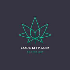 Modern linear cannabis leaf logo icon. Cannabis business logotype concept. Vector illustration.