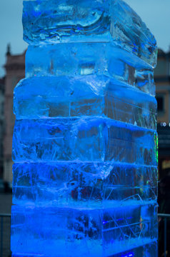 big ice block for ice sculptures glowing 