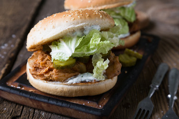 Juicy chicken burger with yoghurt sauce