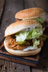 Juicy chicken burger with yoghurt sauce