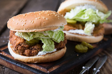Juicy chicken burger with yoghurt sauce