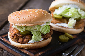 Juicy chicken burger with yoghurt sauce