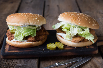 Juicy chicken burger with yoghurt sauce