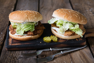Juicy chicken burger with yoghurt sauce