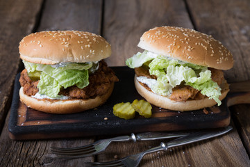 Juicy chicken burger with yoghurt sauce