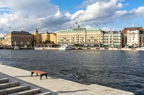 Grand Hotel in Stockholm. Since 1901. View over Stromkajen with Grand Hotel Stockholm, Sweden.