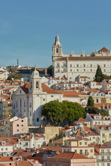 View of traditional architecture and houses on Sao Jorge hill in Lisbon, Portugal.