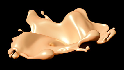 A splash of golden caramel on a black background. 3d illustration, 3d rendering.