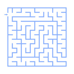 Labyrinth, maze conundrum for kids. Entry and exit. Children puzzle game for development of thinking and mental abilities. Vector illustration. Sky blue color.