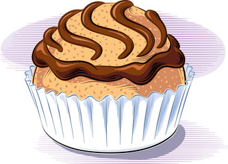 A chocolate and cream pastry, on a background, in vector.