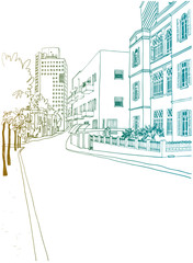 OLd street in Tel Aviv. Line sketch.