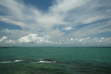 summer beach with clear blue sky and clouds