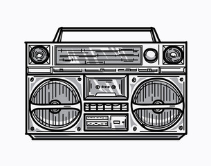 Hand drawn retro boom box